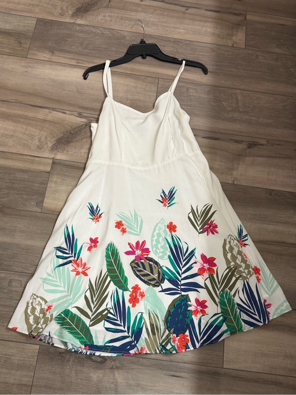 Old Navy White Midi Sundress with Tropical Floral Hem